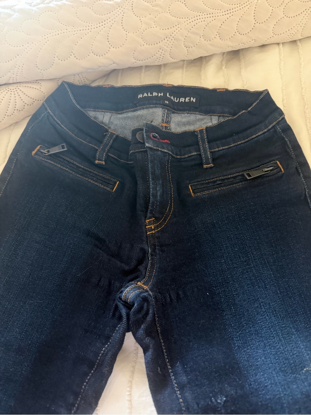Ralph Lauren Women’s Dark Indigo Skinny Jeans with Zip Pockets